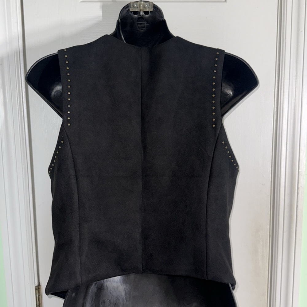 Moa Moa Studded Black Faux Suede Button Vest Biker Western Stylish Size Large - Picture 7 of 9